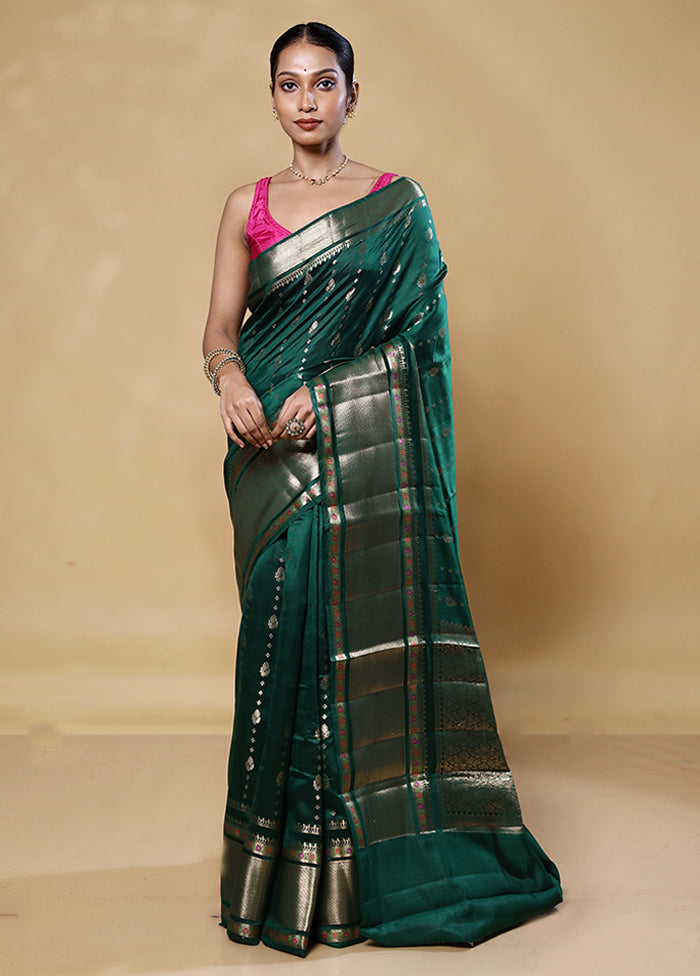 Green Handloom Dupion Pure Silk Saree With Blouse Piece