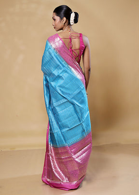 Blue Handloom Dupion Pure Silk Saree With Blouse Piece