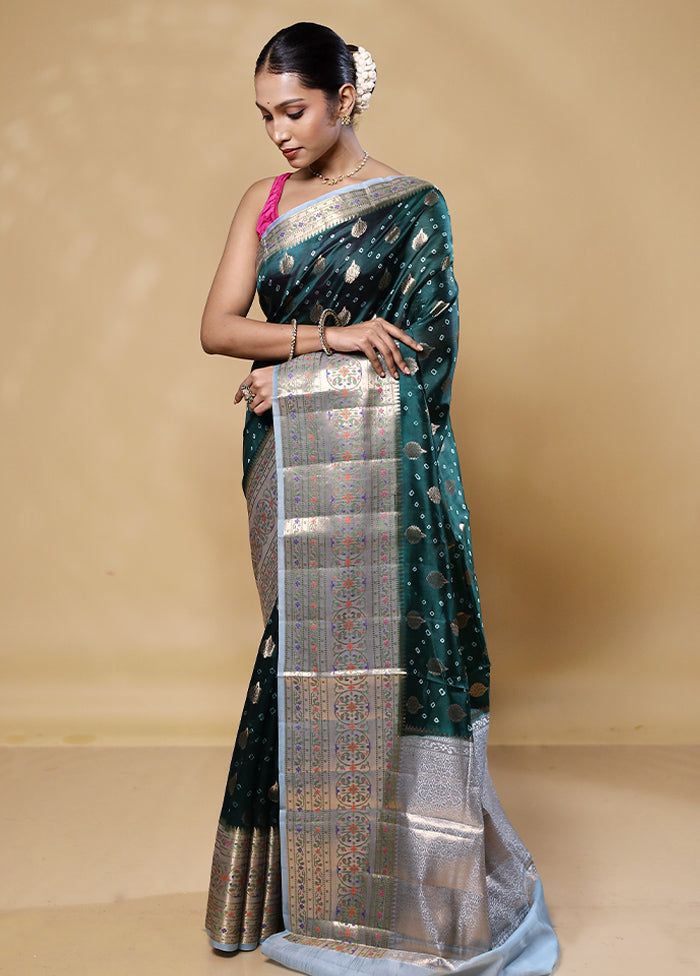 Green Handloom Dupion Pure Silk Saree With Blouse Piece