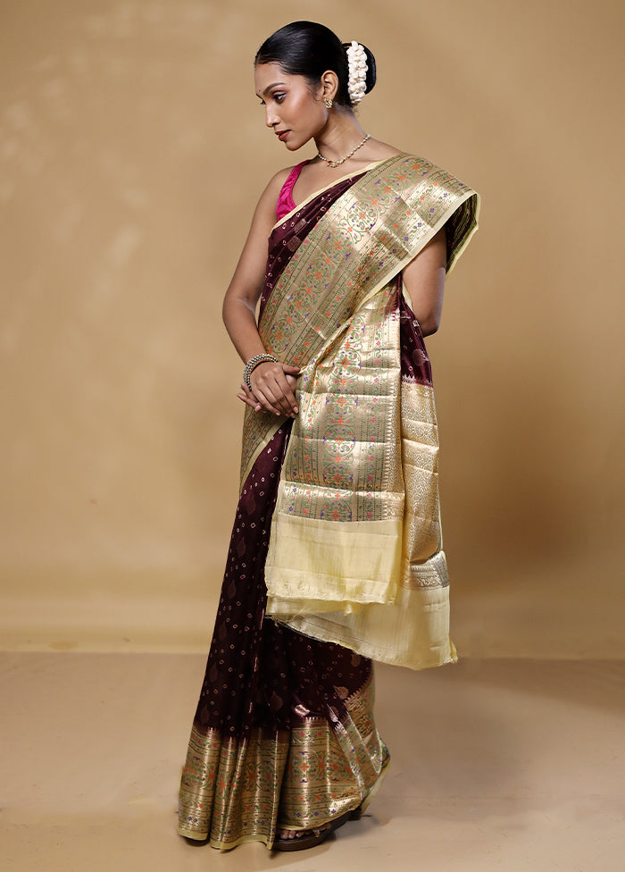 Maroon Handloom Dupion Pure Silk Saree With Blouse Piece