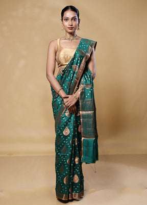 Green Handloom Dupion Pure Silk Saree With Blouse Piece