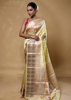 Yellow Handloom Dupion Pure Silk Saree With Blouse Piece