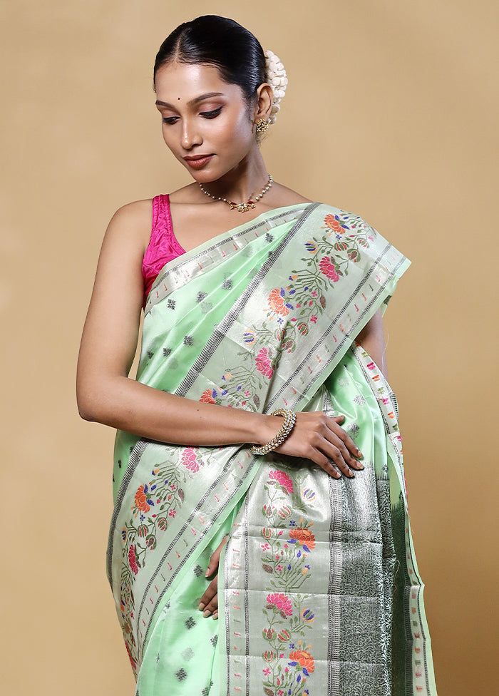 Green Handloom Dupion Pure Silk Saree With Blouse Piece