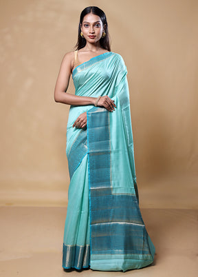 Blue Handloom Dupion Pure Silk Saree With Blouse Piece