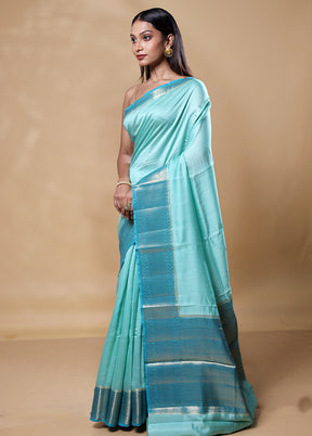 Blue Handloom Dupion Pure Silk Saree With Blouse Piece