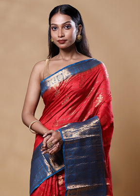 Red Handloom Dupion Pure Silk Saree With Blouse Piece