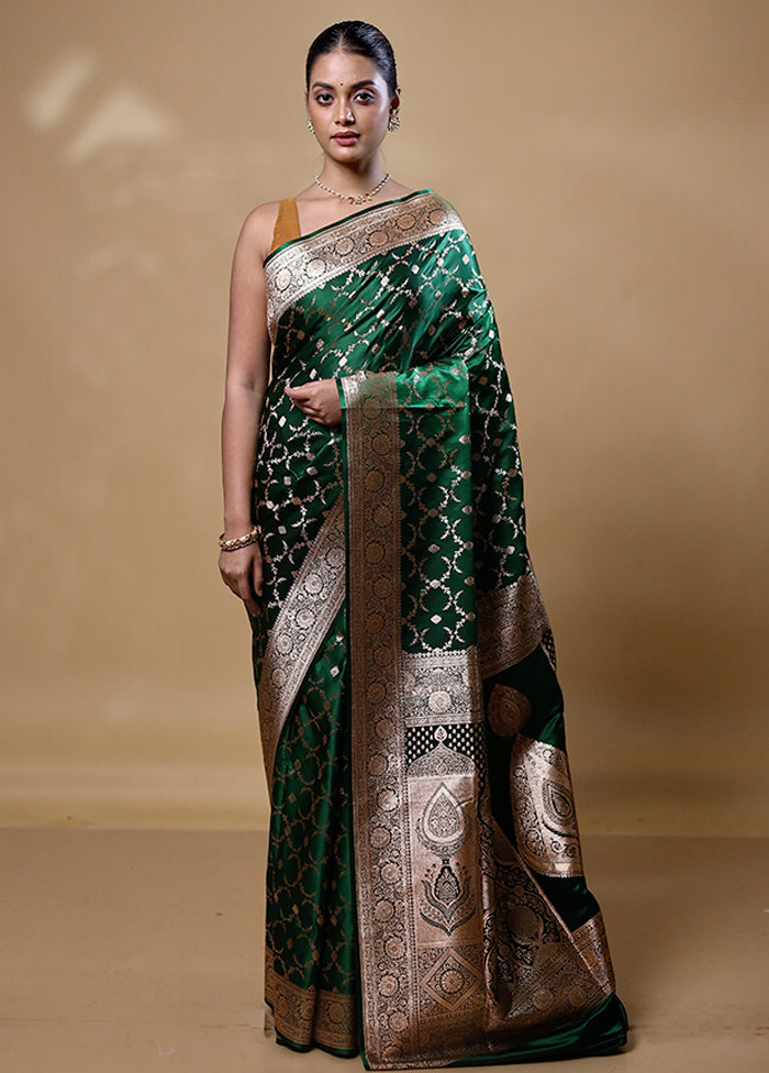 Green Banarasi Silk Saree With Blouse Piece