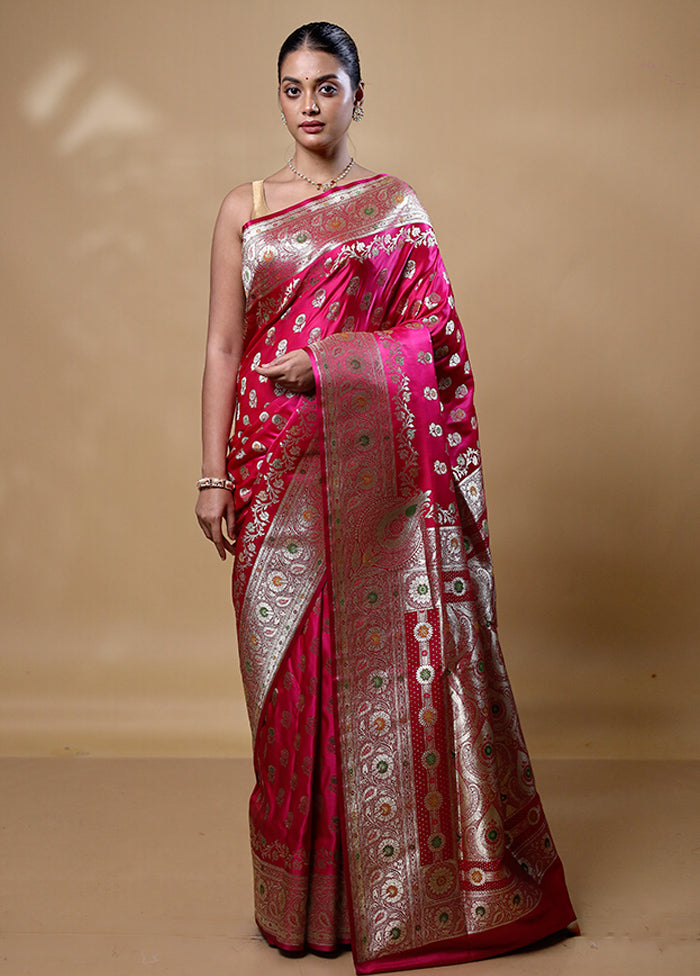 Pink Banarasi Silk Saree With Blouse Piece