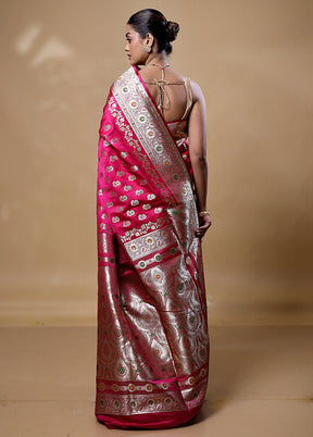 Pink Banarasi Silk Saree With Blouse Piece