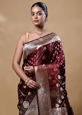 Maroon Banarasi Silk Saree With Blouse Piece