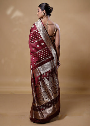 Maroon Banarasi Silk Saree With Blouse Piece