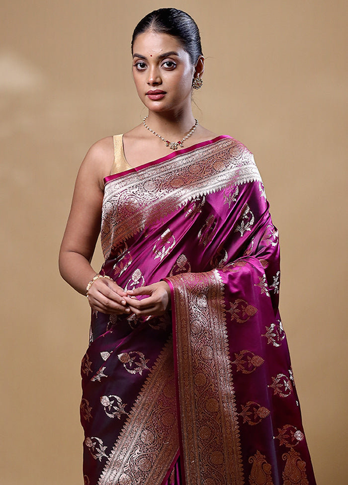 Purple Banarasi Silk Saree With Blouse Piece