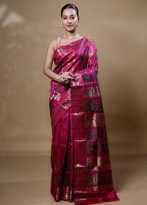 Pink Handloom Baluchari Pure Silk Saree With Blouse Piece