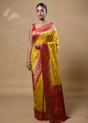 Yellow Dupion Silk Saree With Blouse Piece