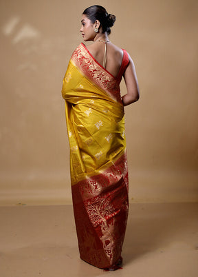 Yellow Dupion Silk Saree With Blouse Piece