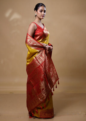 Yellow Dupion Silk Saree With Blouse Piece