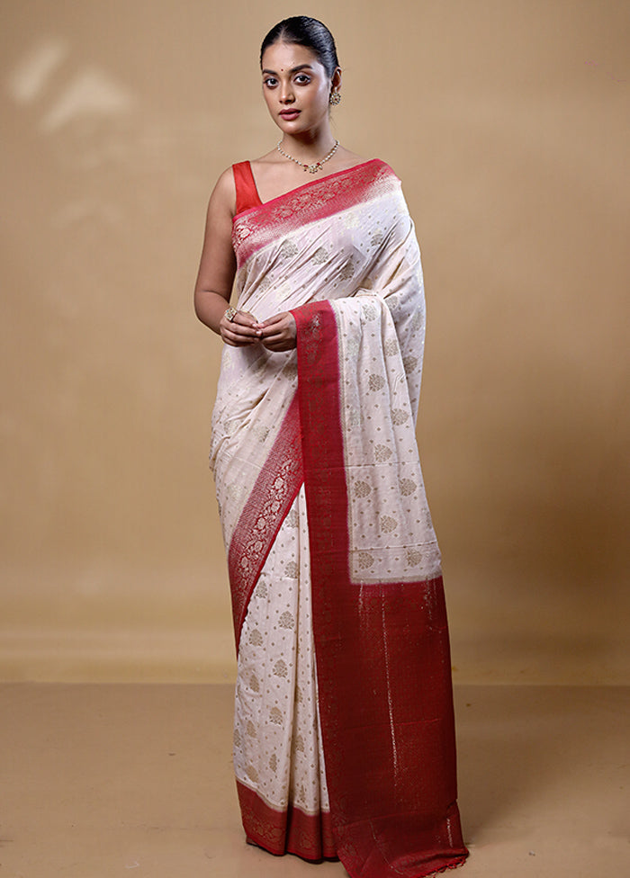 White Dupion Silk Saree With Blouse Piece