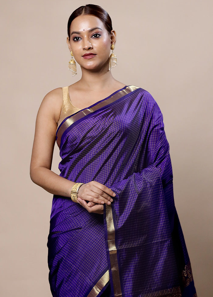 Purple Kanjivaram Silk Saree With Blouse Piece