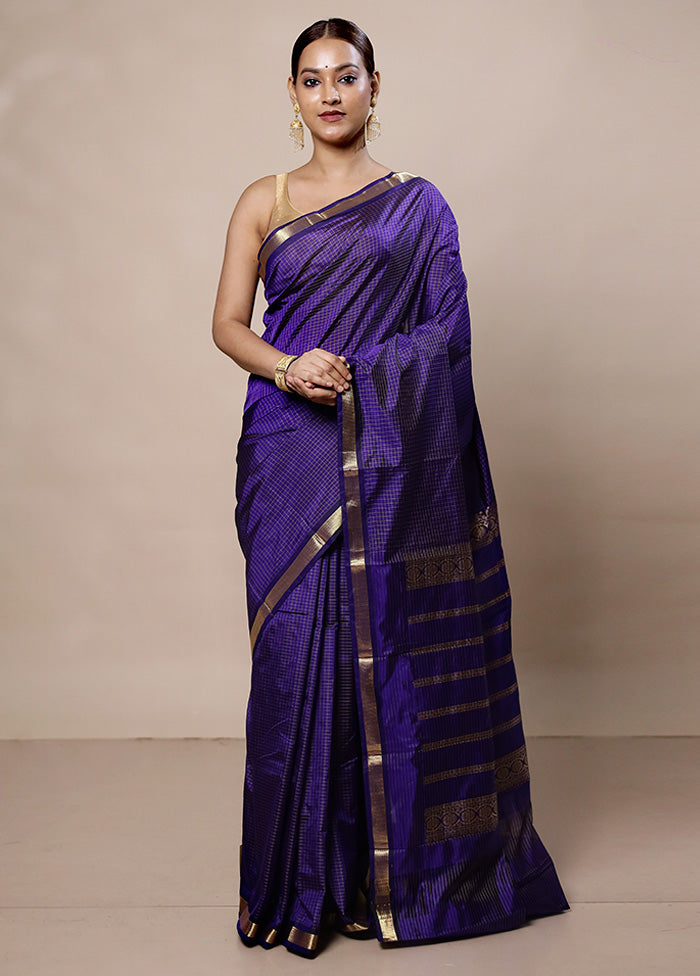 Purple Kanjivaram Silk Saree With Blouse Piece