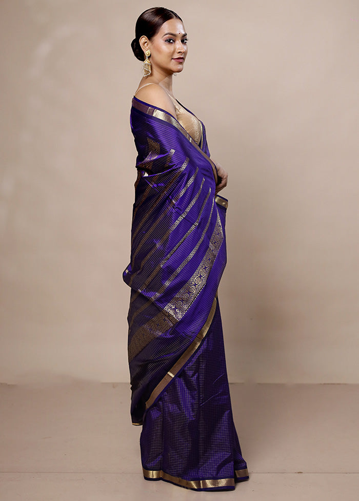 Purple Kanjivaram Silk Saree With Blouse Piece