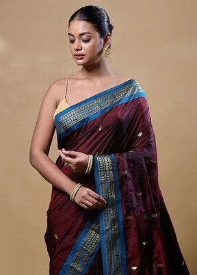 Maroon Kanjivaram Silk Saree With Blouse Piece