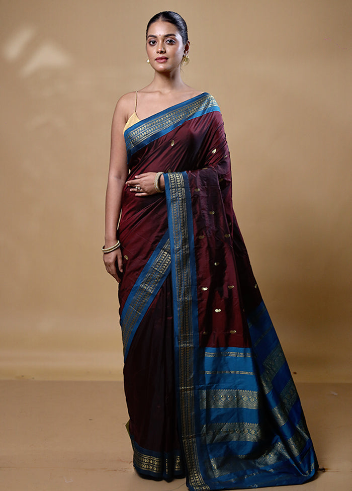 Maroon Kanjivaram Silk Saree With Blouse Piece