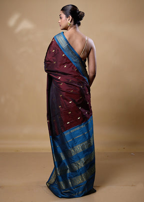 Maroon Kanjivaram Silk Saree With Blouse Piece