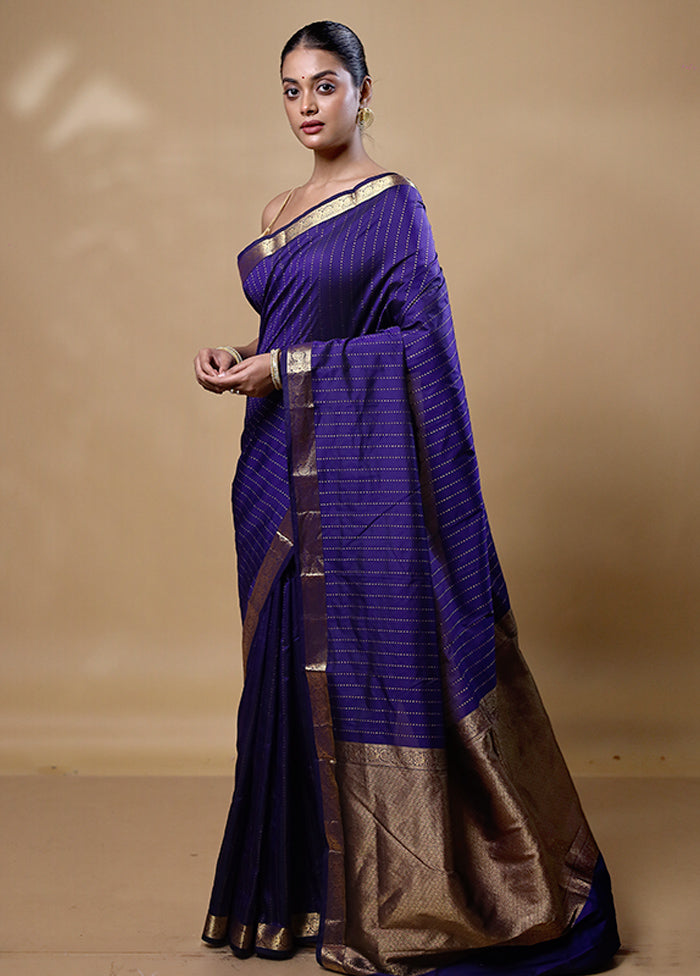 Violet Kanjivaram Silk Saree With Blouse Piece