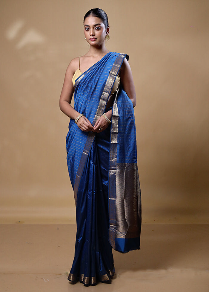 Blue Kanjivaram Silk Saree With Blouse Piece