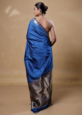 Blue Kanjivaram Silk Saree With Blouse Piece