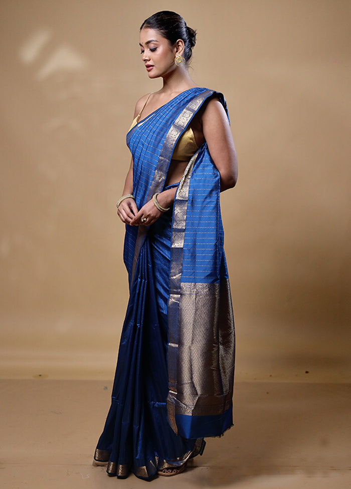 Blue Kanjivaram Silk Saree With Blouse Piece