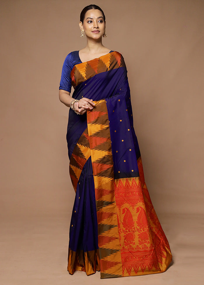 Blue Kanjivaram Silk Saree With Blouse Piece