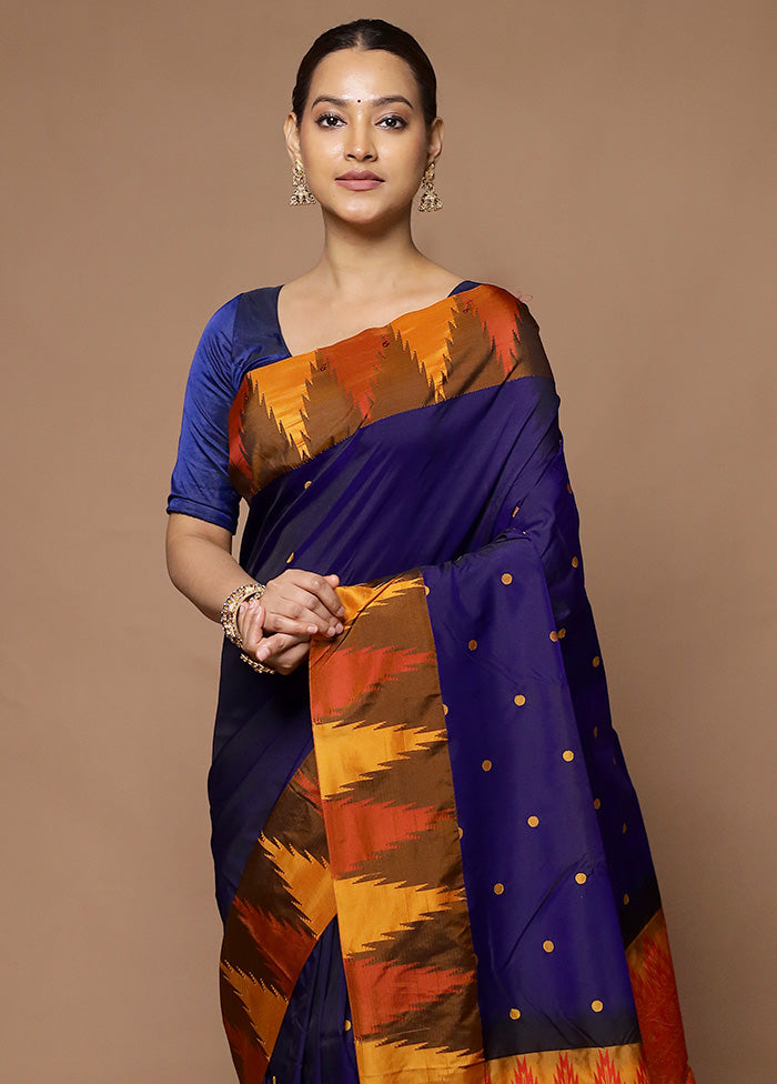 Blue Kanjivaram Silk Saree With Blouse Piece