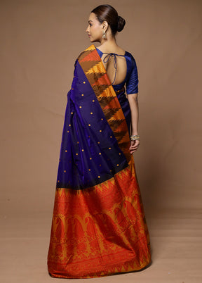 Blue Kanjivaram Silk Saree With Blouse Piece