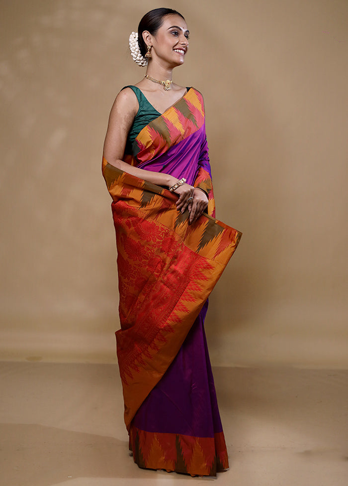 Violet Kanjivaram Silk Saree With Blouse Piece