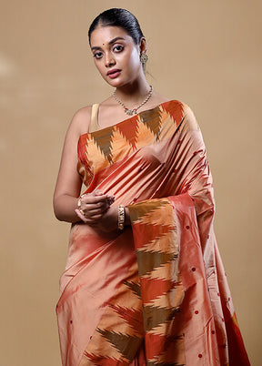 Peach Kanjivaram Silk Saree With Blouse Piece