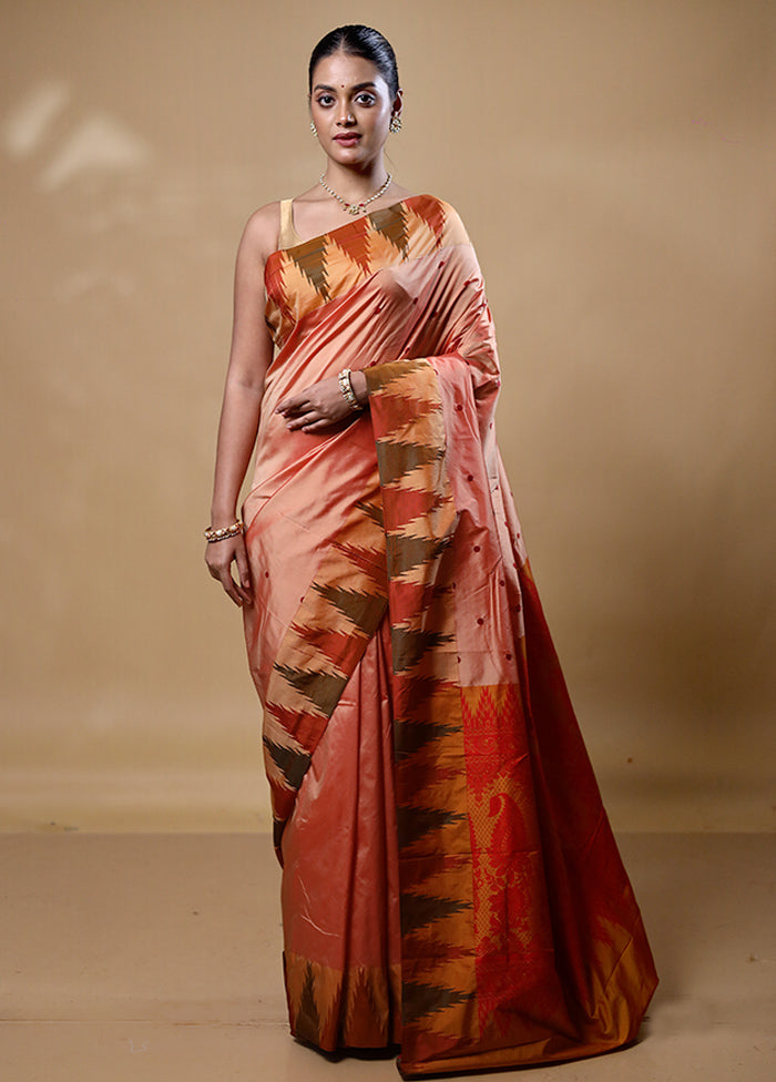 Peach Kanjivaram Silk Saree With Blouse Piece