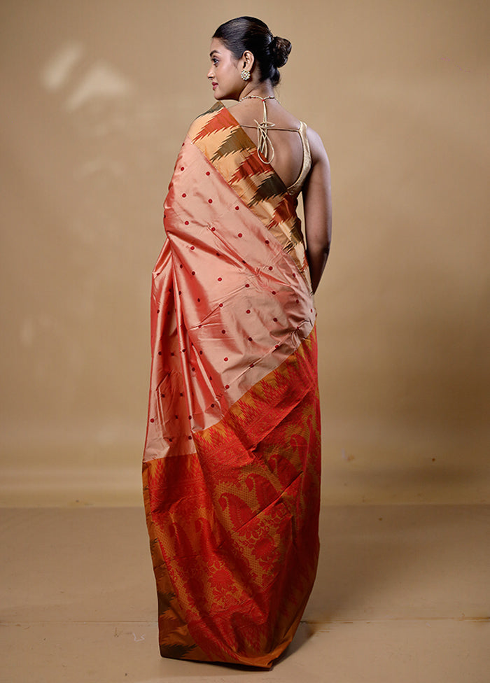 Peach Kanjivaram Silk Saree With Blouse Piece