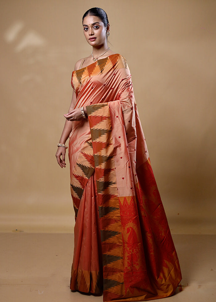 Peach Kanjivaram Silk Saree With Blouse Piece