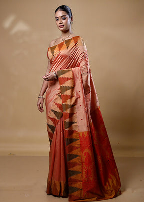 Peach Kanjivaram Silk Saree With Blouse Piece