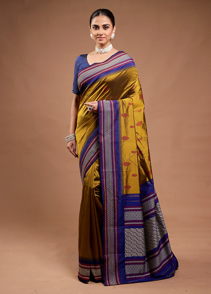 Mustard Kanjivaram Silk Saree With Blouse Piece