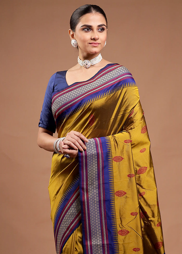 Mustard Kanjivaram Silk Saree With Blouse Piece