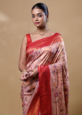 Peach Dupion Silk Saree With Blouse Piece