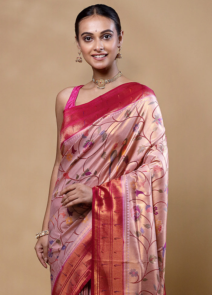 Peach Dupion Silk Saree With Blouse Piece