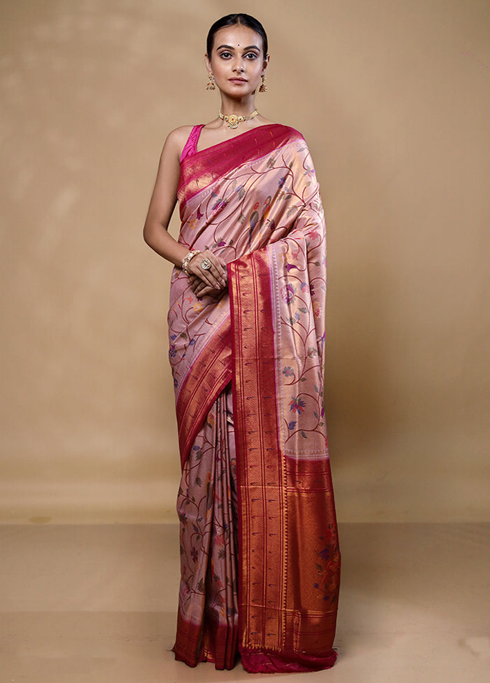 Peach Dupion Silk Saree With Blouse Piece