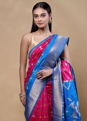 Blue Dupion Silk Saree With Blouse Piece