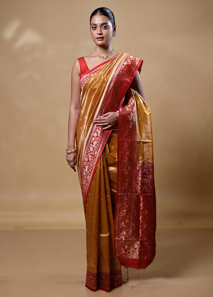 Yellow Dupion Silk Saree With Blouse Piece