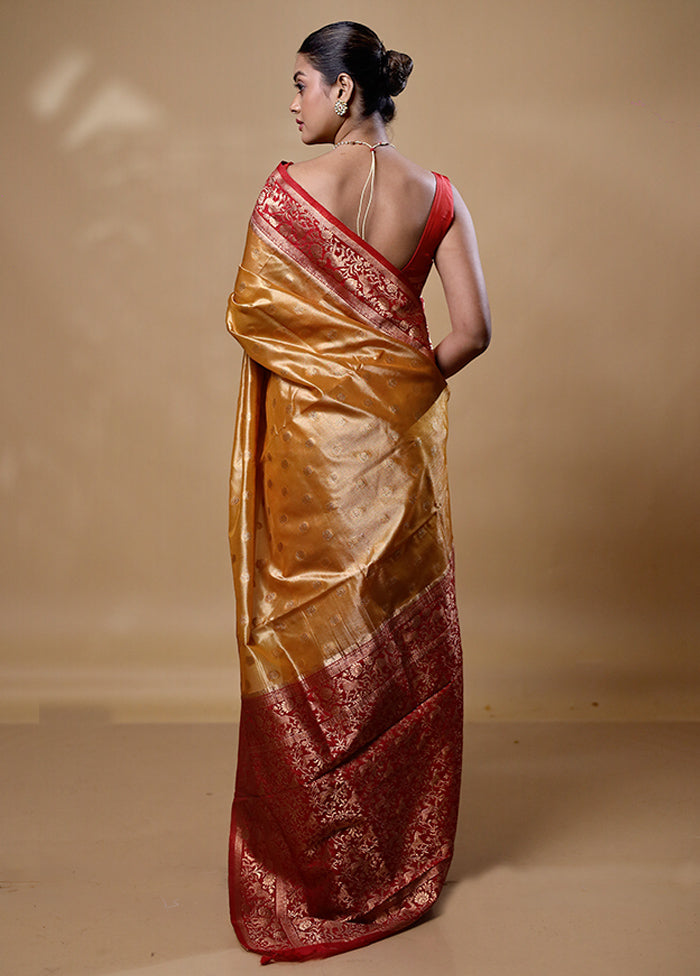 Yellow Dupion Silk Saree With Blouse Piece