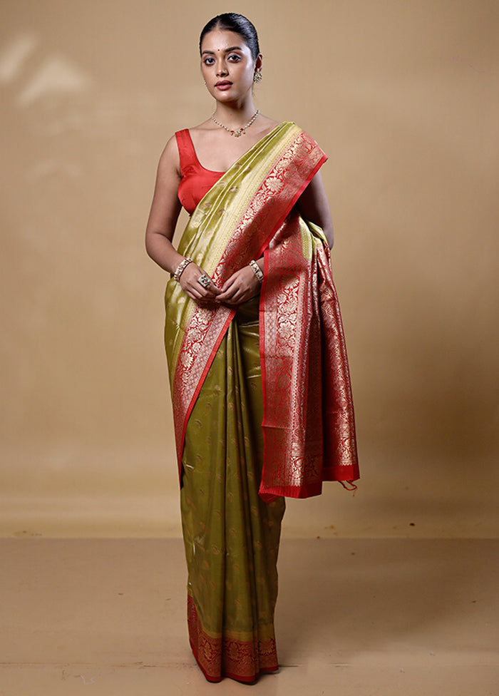 Green Dupion Silk Saree With Blouse Piece