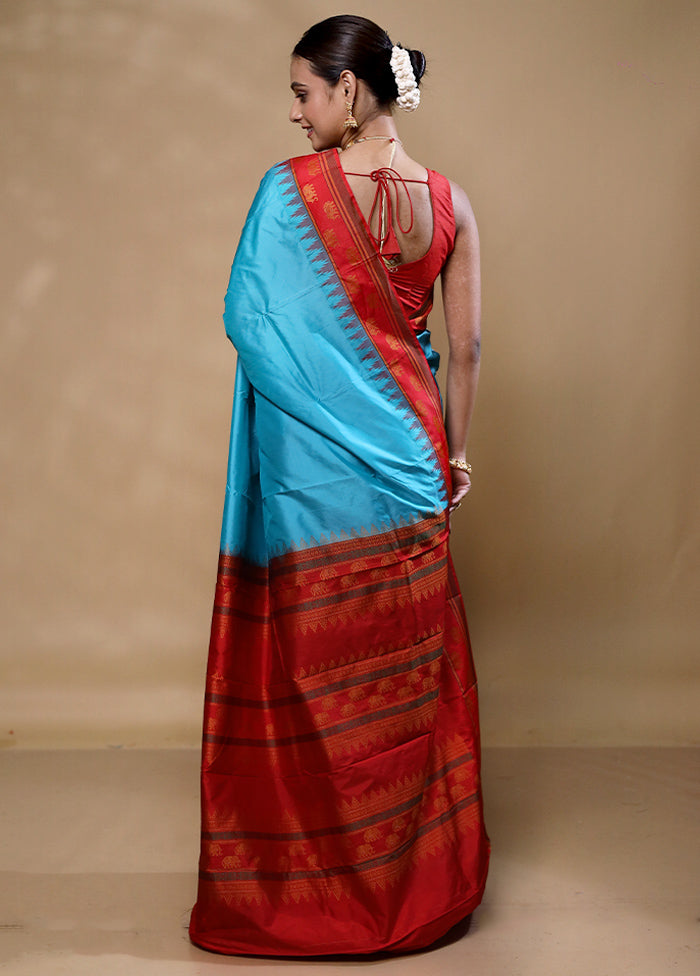 Blue Kanjivaram Silk Saree With Blouse Piece